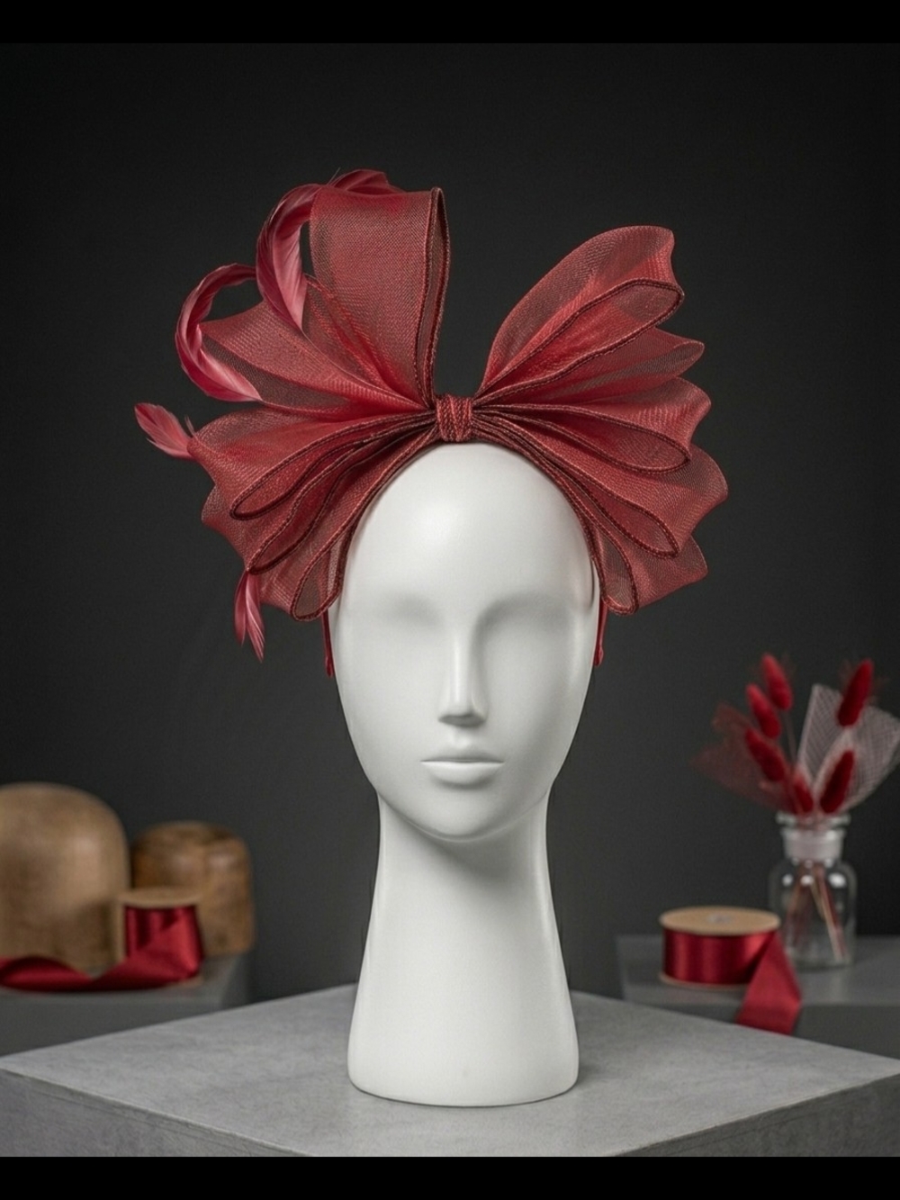 Elegant Red Floral Mesh Headpiece Fascinator - Women Accessories